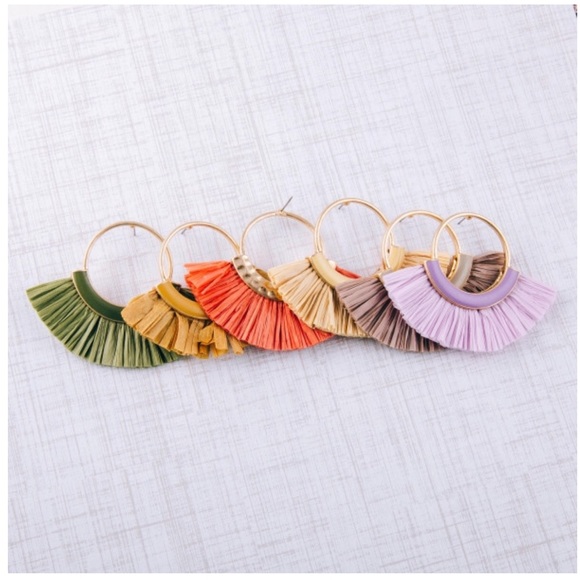 💙4/$20 Earring with Enamel and Raffia Tassel - Picture 2 of 2